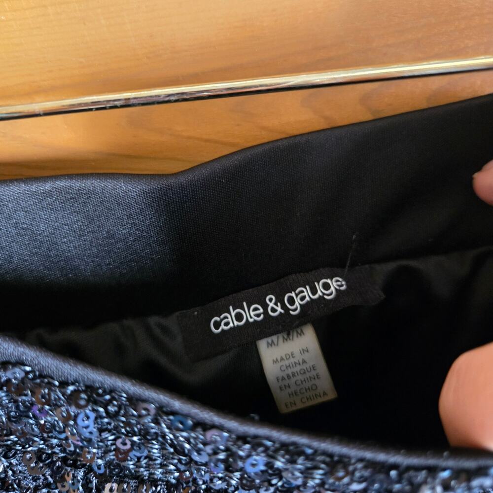 Cable & Gauge Pant Sequin Black Stretchy Pull On Holiday NYE Glam Bottom Trouser - Picture 3 of 6